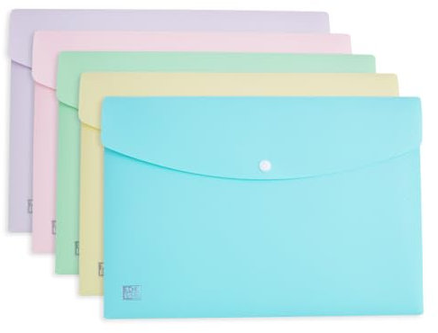 Oxford Dokumeten-Mappen, A4, Kunststoff, verschiedene Pastellfarben, 5 Stück