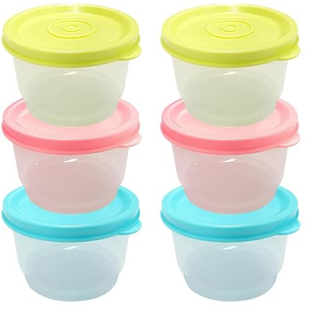 Small Food Containers With lids, 6 Pcs Plastic Snack Pots, 160ML Airtight Kitchen Food Container Set, Leakproof Meal Prep Containers Reusable Small Pots for Lunch Yoghurt Microwave Freezer Safe