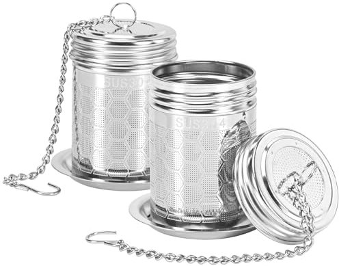 2er-Pack Teesiebe, Teesiebe aus Edelstahl, teefilter edelstahl, teesieb für teekanne, mit Abtropfschale und langer Kette, geeignet für Teetassen, Teekannen
