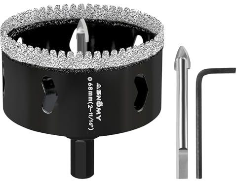 ASNOMY Sierra perforadora de diamante de 68 mm con broca de centrado, broca dentada de diamante para vidrio, azulejos, porcelana, piedra de granito