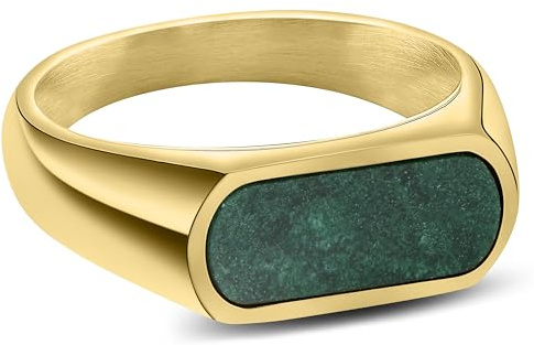 Arkai by Trendhim Men's Ring | Orisun Signet Ring with African Jade in Gold-Tone Stainless Steel | Danish Design | Bold Men's Jewellery for Everyday & Occasion | Gold