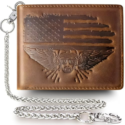 boshiho Men's Wallet With Chain – Distressed Genuine Leather RFID Blocking Biker Wallet with 12 Card Slots & Anti-Theft Chain - Gift for Harley Riders, Dad, Husband (Vintage Cowhide)