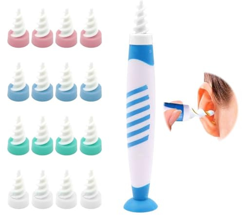 Nettoyeur D'oreille, Nettoyant Oreilles Adulte avec Poignée, Kit d'extraction du cérumen avec 16 embouts en silicone doux, Embouts Lavables Kit de nettoyage des oreilles pour adultes