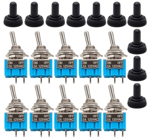 Gebildet 10st SPST Mini-Vippströmbrytare med Vattentätt Lock, 2-Terminal 2-Läges, Miniatyr PÅ/AV-Brytare, 6A/125VAC, 3A/250VAC, för Gör-Det-Själv-Bilinstrumentbräda Elektronisk Utrustning
