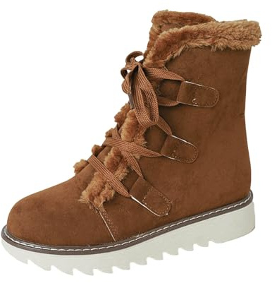 VBEDKDEB Botas de invierno para mujer, botas de nieve para mujer, botas de nieve clásicas y modernas con tiras y caña alta, así como botas de goma de terciopelo cálido, marrón, 37.5 EU