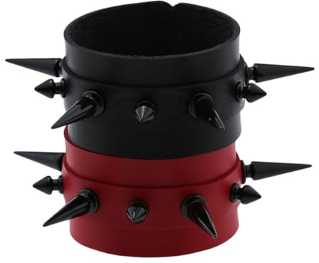 Toyvian Pulseras Punk Ajustables de Cuero Tachuelas, Diseño Cómodo y Resistente para Uso Diario o Fiestas, Tamaño Ajustable 18-20 CM, Paquete de 2 Piezas