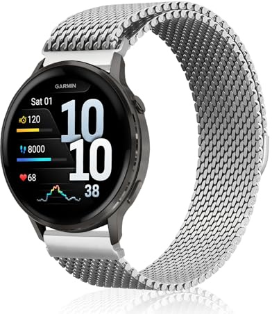 KiimLaa 22 mm metallarmband för Garmin Venu 4 45 mm/Venu 3 45 mm/Venu 2/Vivoactive 4, förtjockad förbättrad verksamhet mesh rostfritt stål klockarmband för Garmin Forerunner 570 47 mm/265/255/Active