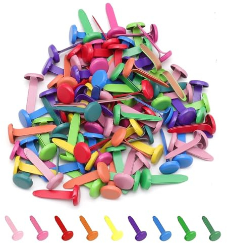 ATTEEFI 200 Pezzi Fermacampioni Piccoli, Clip a Testa Tonda 8 x 17 mm, Colorate Metallo Fissaggio in Carta, Facile da Usare, Fermacampioni Puntine Chiodini per Scrapbooking, Biglietti Auguri, Foto