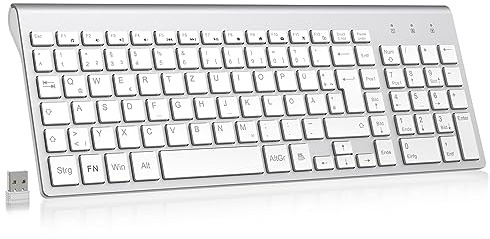 cimetech Tastatur Kabellos Flache Tasten 2,4 GHz Wireless Keyboard Funktastatur QWERTZ Layout 10m Reichweite Kompatibel mit PC, Desktop, Notebook, Laptop