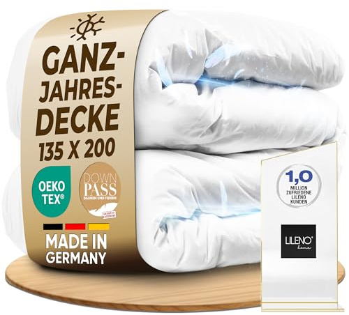 LILENO HOME Premium Daunendecke 135x200 Ganzjahresdecke (90% Daunen / 10% Federn) – Flüsterleise, Anschmiegsame & Wolkenweiche Bettdecke 135x200 – Made in Germany, Oeko-Tex & 60 °C Waschbar