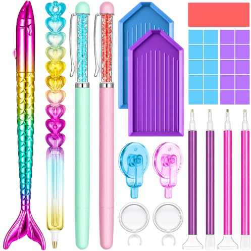 8 bolígrafos de pintura de diamantes, 35 piezas de accesorios de pintura de diamantes, juego con 21 ceras, 2 botas, 2 lupas, 2 rodillos de cera, lápices de pintura de diamantes para adultos y niños