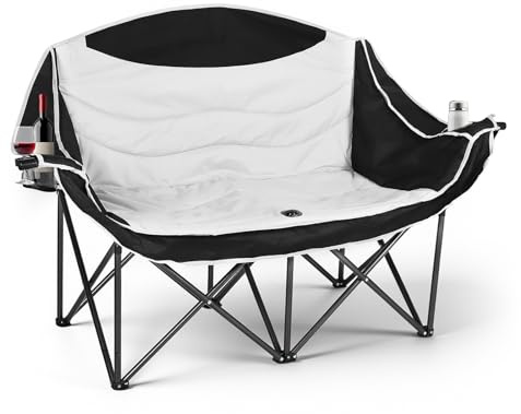 Helangel Chaise de camping pliable pour 2 personnes, charge maximale de 320 kg, double chaise de camping avec porte-gobelet et rembourrage à 3 compartiments, canapé pliable de camping avec dossier
