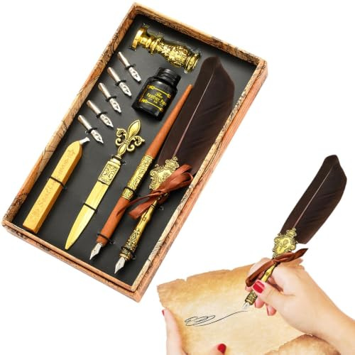 Generiskt fjäderpenna och bläckset | Vintage kalligrafi fjäderpenna för | skrivning | pennbläckset innehåller dip-pennor, bläck, reservspetsar, kuvertverktyg, romantisk vintage alla hjärtans dag-gåva