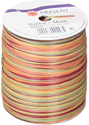 Präsent C.E. Pattberg Raffia-Multicolour Bastband orange-grün-braun, 50 m Geschenkband zum Einpacken, 5-strängiges Bastelband für Geschenke, Zubehör zum Dekorieren & Basteln