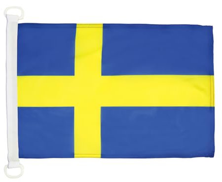 AZ FLAG - Drapeau Suède - 45x30 cm - Pavillon Nautique Suédois Spécial Bateau Et Extérieur En Maille Bloquée Avec Anneaux Plastiques Intégrés - 30g
