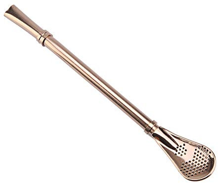 Cuillère à paille filtrante en acier inoxydable 304 Paille créative Cuillère à remuer environnementale Cuillère à café Paille (or rose)