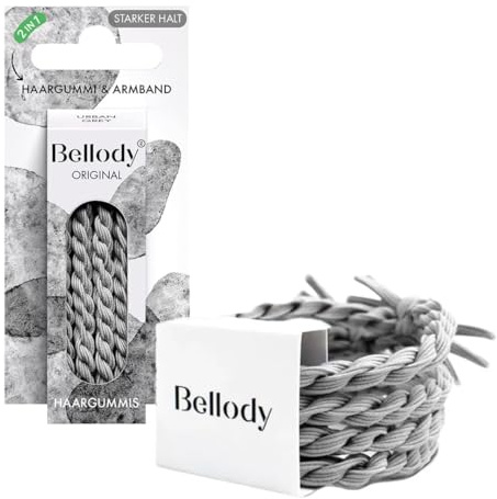 Bellody® Original hårbollar - snygg flätad hårhårsnodd med starkt grepp (set om 4 – urban grå) – hårtillbehör för kvinnor i ljusgrå