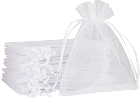 SXUUXB Organzasäckchen 17x23 cm Weiß 100 Stück Kleine Säckchen zum Befüllen Geschenksäckchen mit Kordelzug für Verpackungstüten, Seifensäckchen, Schmuckbeutel, Geschenktüten