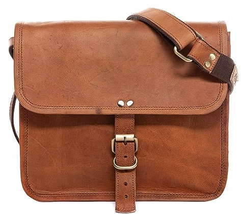 SID & VAIN große Umhängetasche echt Leder - Crossbody Bag Aubrey-Square - Schultertasche Damentasche mit Schultergurt - Ledertasche Damen braun handgefertigt