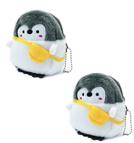 WisePoint Münze Geldbörse, 2PCS Plüsch Münze Beutel Nette kleine Geldbörsen für Frauen, Pinguin-geformte Änderung Geldbörse zum Einkaufen, Reisen, Dating, Wandern (Pinguin Rucksack)