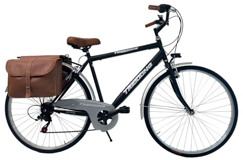 MADICKS Bicicletta Uomo da Passeggio Olanda Trekking City bike Misura 28 Bici da città Vintage retrò Nero Con Cambio (Cestino Anteriore e Posteriore in Ferro)