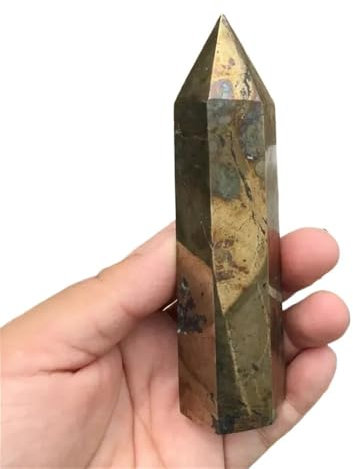 YOPI Pietra preziosa naturale di pirite di rame raro Obelisco Bacchetta di cristallo Chakra Torre di cristallo Sei minerali del punto d'assedio(S)