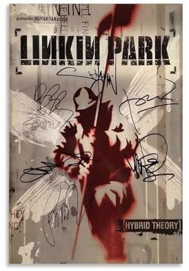 Hotoice Linkin Poster Park Rock Band Álbum de música híbrido Theory firmado, póster para habitación, lienzo estético, arte de pared, decoración de dormitorio, 12 x 18 pulgadas (30 x 45 cm)