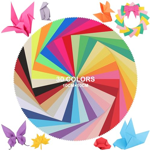 Carta per Origami 210 Fogli, 30 Colori Vividi 10x10cm 80gsm Mini Quadrato a Doppio Lato per Bambini, Artigianato & Viaggio UAP060F