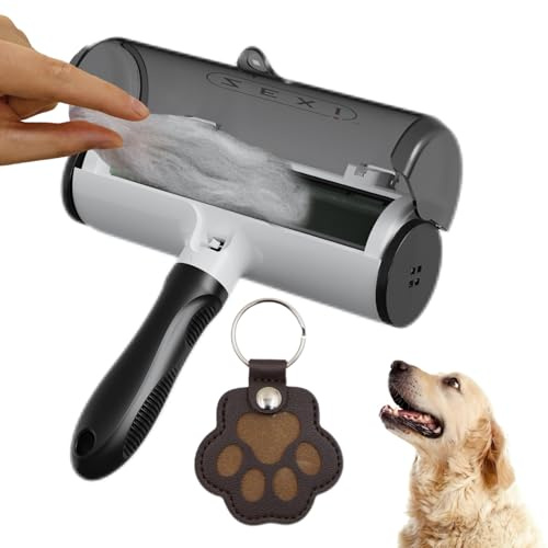 ZEXI 2 in 1 Rimuovi Peli di Cane e Gatto, Spazzola a Rullo Toglie e Raccoglie Peli, Riutilizzabile con Contenitore Trasparente per Cuccia e Tappeti, Nero – Include Portachiavi Porta Pelo, Caffè