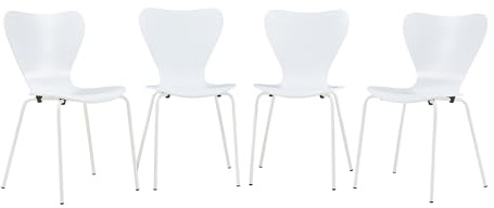 [en.casa] Lot de 4 chaises de Salle à Manger Empilables avec Siège Confortable Construction Robuste Capacité 150 kg pour Salon Bureau Coque Contreplaqué de Bouleau Métal 80 x 48 x 46 cm Blanc