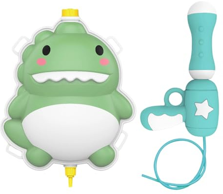 Ejoyous Pistola de Agua de Mochila, Lanzador de Agua de Gran Capacidad con Entrada de con Tapón de Goma y Correas Ajustables, para Niños, Fiestas en (Pistola de con Mochila de Dinosaurio Verde)