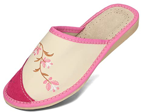 BAWAL Pantofole in Pelle Donne Suola in Gomma Ciabatte Slippers Diversi Modelli 36-41 (Rosa, Sistema Taglie Calzature EU, Adulto, Numero, Media, 36)