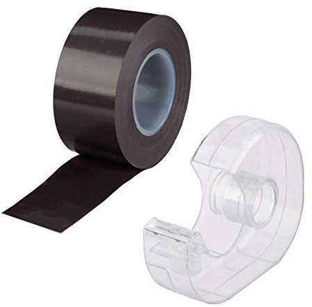 Relaxdays Rouleau adhésif magnétique, 5 m, dévidoir, Bande autocollante, aimanté, Tableau Blanc et réfrigérateur, Noir