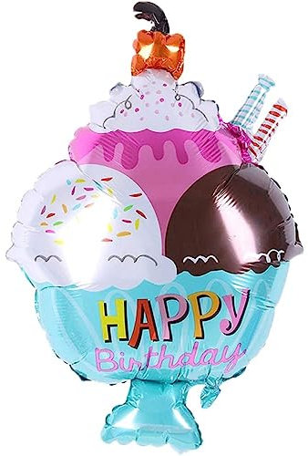 DIWULI Geburtstags Eisbecher Luftballon Happy Birthday, Eis Folien-Luftballon, Geburtstagsballon Bunt, Folien-Ballon Geburtstag, Mädchen Junge Kindergeburtstag, Party, Dekoration, Geschenk-Deko