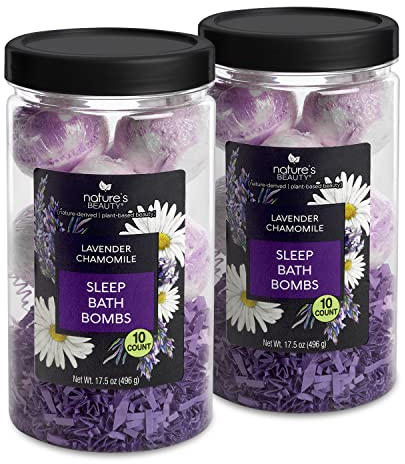 Nature’s Beauty Lavender Chamomile Sleep Bath Bomb Gift Set - Relaxing Spa Soak with Coconut Oil & Witch Hazel - Vanilla Citrus Scent - 2 Pack, 17.5 oz