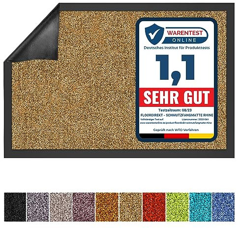 Floordirekt Schmutzfangmatte Rhine - waschbare & leistungsstarke Fußmatte - Sauberlaufmatte mit Rutschfester Rückseite - Türmatte für den Eingangsbereich (Beige, 90 cm x 150 cm)