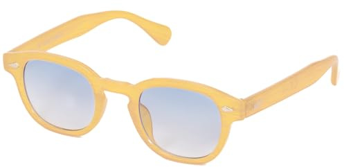 KISS DEPP ICONIC Occhiali da Sole Uomo Donna – Vintage Johnny Depp & Robert Downey jr – Montatura con Rivetti Metallici e Lenti UV400 (GIALLO/Soft Blue)