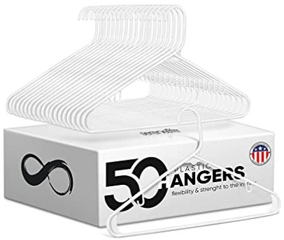 SereneLife Kleiderbügel Kunststoff, Kleiderhaken Weiss 50 Stück, Bügel, Clothes Hanger- Platzsparend & rutschfest, 42cm lang, Coat Hanger- für Hemden, Hosen & Kleider, Stabil aus Plastic, Langlebig