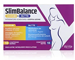 Syrio Integratori Alimentari, SlimBalance Giorno&Notte Integratore alimentare a base di Estratti Vegetali e Cromo per favorire l'Equilibrio del Peso Corporeo,Trattamento Giorno&Notte, 15+15 compresse
