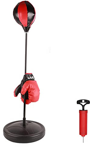 Punching Ball sur Pied pour Enfant, Ensemble de Boxe Hauteur réglable Sac de Frappe avec et Pompe à Main pour Entraînement de Détente Formation de Vitesse Réflexe 70-105cm