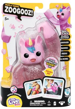 Little Live Pets Hug n' Hang Zoogooz - Uoolla Unicorn. Interactive Electronic Squishy Stretchy Toy Pet with 70+ Sounds & Reactions. Stretch, Squish & Link Their Hands. Display Them & Hang Them Around