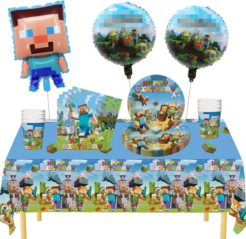 Spiel Partygeschirr Set, 44Pcs Spiel Party Geschirr Geburtstagsdeko, Videospiele Besteck Kindergeburtstag, Pappteller Serviette Becher Teller Tischdecke für Kindergeburtstag Party Supplies
