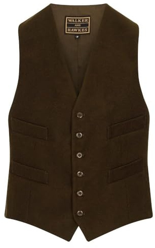 WALKER AND HAWKES - Men's Amersham Moleskin Waistcoat - Olive - L