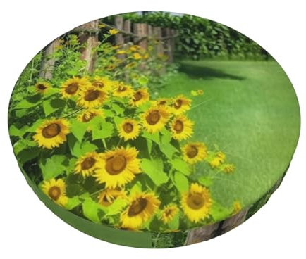 VTCTOASY Vine Fence Grassland Sunflower Print Round Stool Covers Washable Seat Covers Elastic Bar Chair Covers for Dining Room Bar 14 inch