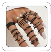 LKingel 22pcs Knuckle Stackable Black Rings for Women Stacking Black Ring Set Vintage Boho Ring Set Butterfly Heart Pearl Rhinestone BlackStatement Rings Halloween Jewelry for Women