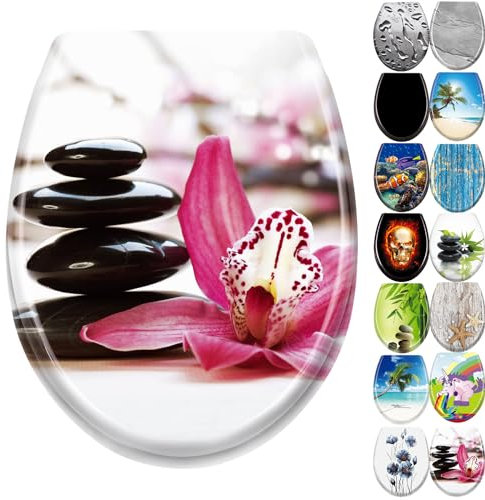 JNGLGO Toilettendeckel WC Sitz mit Absenkautomatik Antibakterielle Toilettensitz mit Klodeckel Oval Klobrille Duroplast für einfach Reinigung, Rote Blume