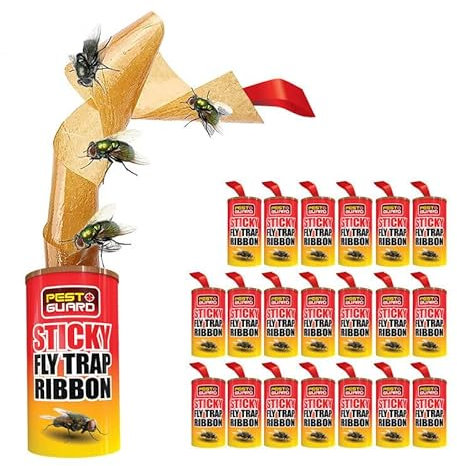 PEST GUARD Fruit Fly Traps Ribbon Strips For Indoor & Outdoor - 20 Pack Effective Sticky Hanging Fly Catcher Sticky Paper Eco-Friendly Non-Toxic No Bait Odorless Easy To Use