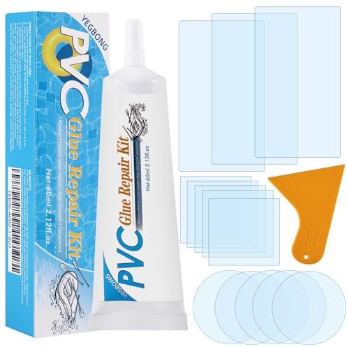 Pool Reparaturset, Vinyl Reparaturset, PVC Wasserdicht Flickzeug, UV-Beständig Transparent Luftmatratze Reparaturset, Pool Flickzeug für Luftbetten, Aufblasbare, Whirlpools, Schwimmrings, Kajaks(60ML)