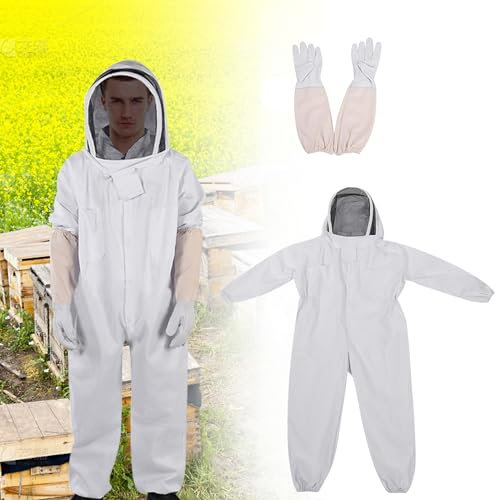 Inscrip Imkeranzug, Imkerei Anzug Jumpsuit, Ganzkörper Schutzanzug, Schutzbekleidung mit Schleier, Kapuze, Handschuhe, Mütze, Imkerei-Schutzanzüge, Schutz für Imker Unisex,Weiß (XXL)