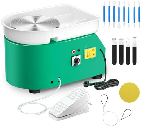 Electric Pottery Wheel, Couleeur 350W & 25CM Turntable Pottery Machine with Removable ABS Basin, Foot Pedal and Shaping Tools, Pottery Wheel Forming Machine Suitable for Adults and Children (Green)